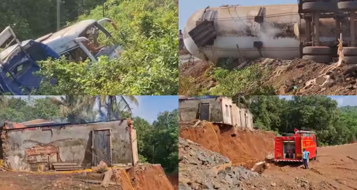 LPG টেংকাৰ আৰু মিনি বাছৰ মাজত ভয়ংকৰ সংঘৰ্ষ; ঘৰ, গোশালা, বাহন জ্বলি চাৰখাৰ