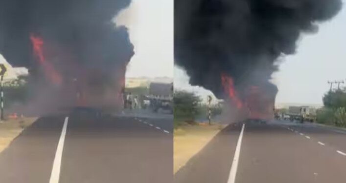 ৰাজপথত জ্বলি উঠিল যাত্ৰীবাহী বাছ; ২০ৰো অধিক লোকৰ মৃত্যু